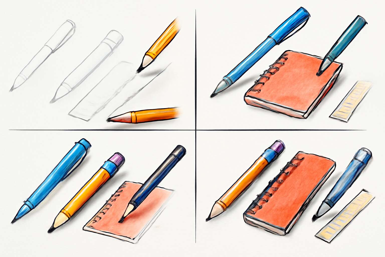 how to draw stationery items